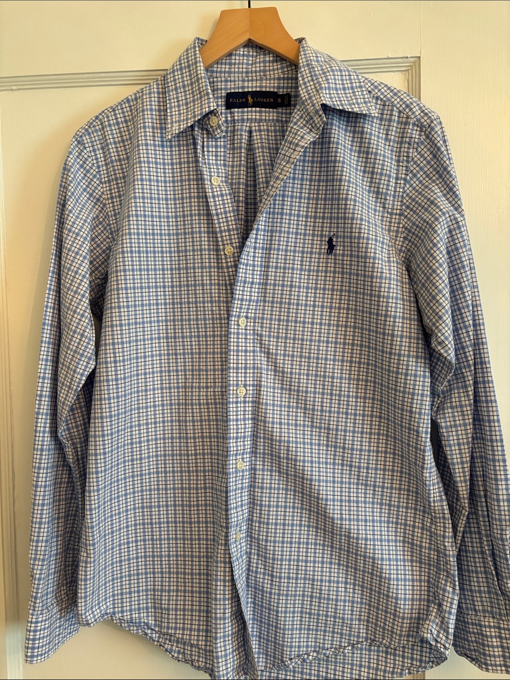 Ralph Lauren Blue and White Plaid Button-Down Shirt